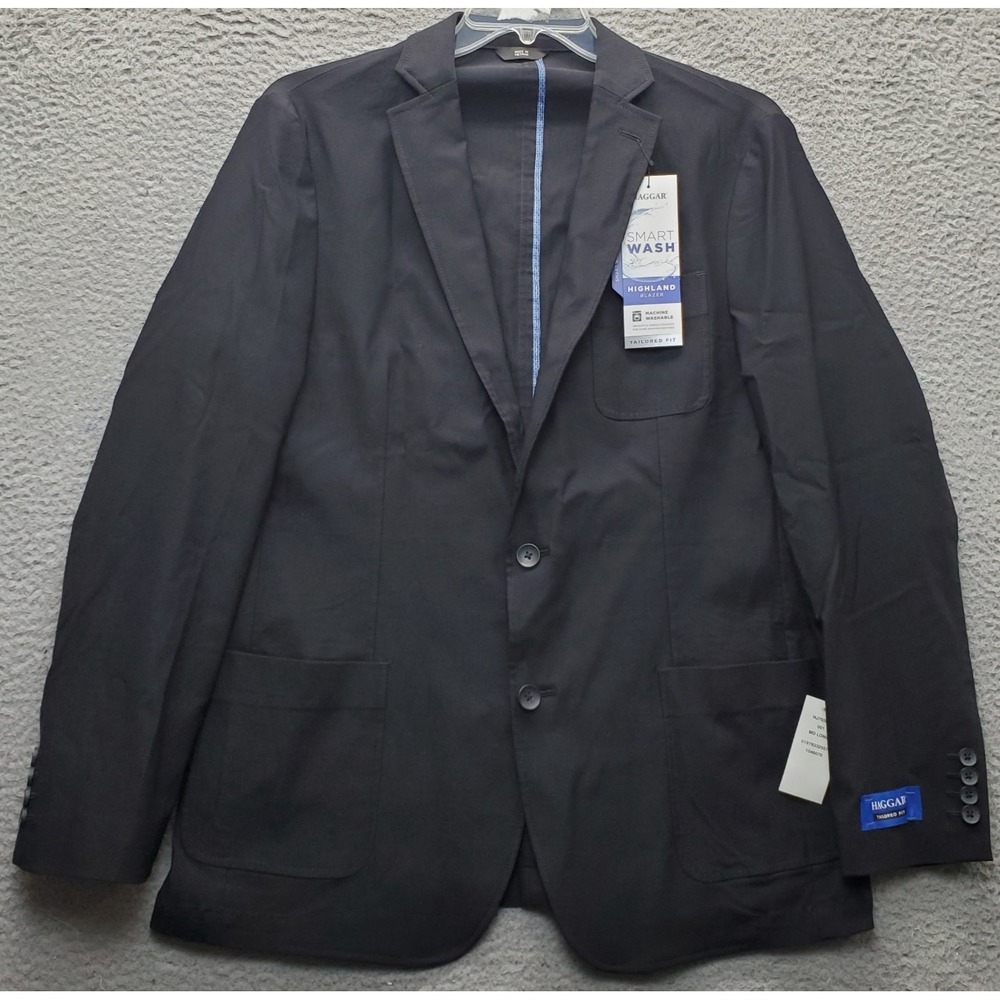 Haggar Highland Blazer Jacket Mens 40/42 Long Black Tailored Fit Single-Breasted